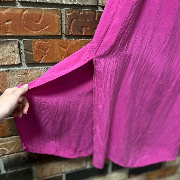 Club Monaco Cupro Slip Dress — Medium — Fuchsia Pink, Layered, Side Slits - Picture 4 of 10